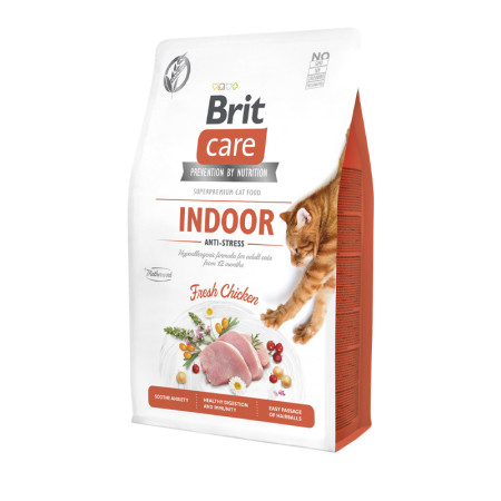 Brit Care Cat Grain Free Indoor Anti-Stress — повнораціонний беззерновий сухий корм для домашніх котів з куркою, ромашкою та пустирником, 7 кг Brit Care Cat Grain Free Indoor Anti-Stress — повнораціонний беззерновий сухий корм для домашніх котів з куркою, ромашкою та пустирником, 7 кг