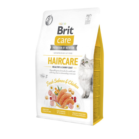 Brit Care Cat Grain-Free Haircare Healthy & Shiny Coat — повнораціонний беззерновий сухий корм для дорослих котів з довгою шерстю або чутливою шкірою, 2 кг Brit Care Cat Grain-Free Haircare Healthy & Shiny Coat — повнораціонний беззерновий сухий корм для дорослих котів з довгою шерстю або чутливою шкірою, 2 кг