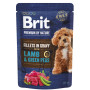 Brit Premium Fillets in Gravy Lamb and Green Peas: Філе ягняти та зелений горошок у соусі для собак малих порід, 85 г