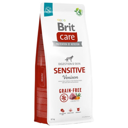 Brit Care Grain Free Sensitive Venison & Potato – Повнораціонний беззерновий гіпоалергенний сухий корм з олениною та картоплею для собак з чутливим травленням, 1 кг Brit Care Grain Free Sensitive Venison & Potato – Повнораціонний беззерновий гіпоалергенний сухий корм з олениною та картоплею для собак з чутливим травленням, 1 кг
