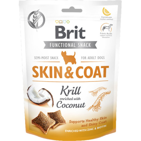 Функціональні ласощі Brit Care Dog Snack Skin and Coat: Кріль та кокос для здорової шкіри та блискучої шерсті собак, 150 г Функціональні ласощі Brit Care Dog Snack Skin and Coat: Кріль та кокос для здорової шкіри та блискучої шерсті собак, 150 г