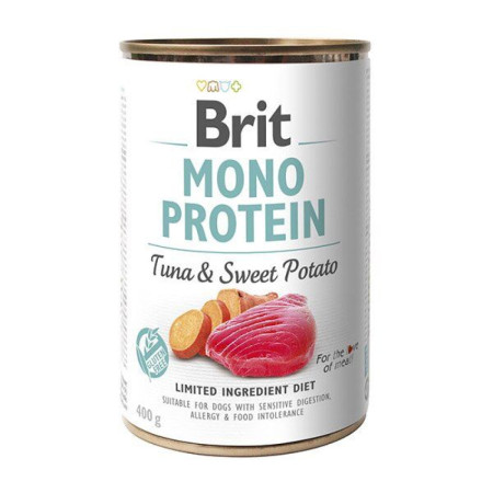Brit Mono Protein Dog з тунцем і солодкою картоплею – Повнораціонний монопротеїновий вологий корм з тунцем та солодкою картоплею для собак з чутливим травленням, 400 г Brit Mono Protein Dog з тунцем і солодкою картоплею – Повнораціонний монопротеїновий вологий корм з тунцем та солодкою картоплею для собак з чутливим травленням, 400 г