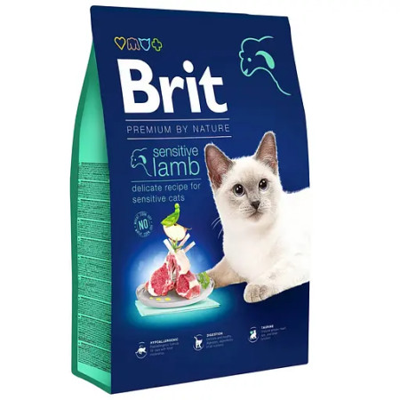 Brit Premium by Nature Cat Sensitive: Для котів із чутливим травленням з ягням, 8 кг Brit Premium by Nature Cat Sensitive: Для котів із чутливим травленням з ягням, 8 кг