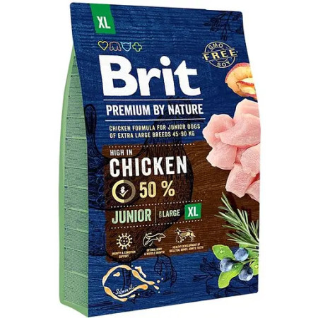 Brit Premium Dog Junior XL: Для цуценят та молодих собак гігантських порід (1-30 місяців, 45-90 кг) з куркою, 15 кг