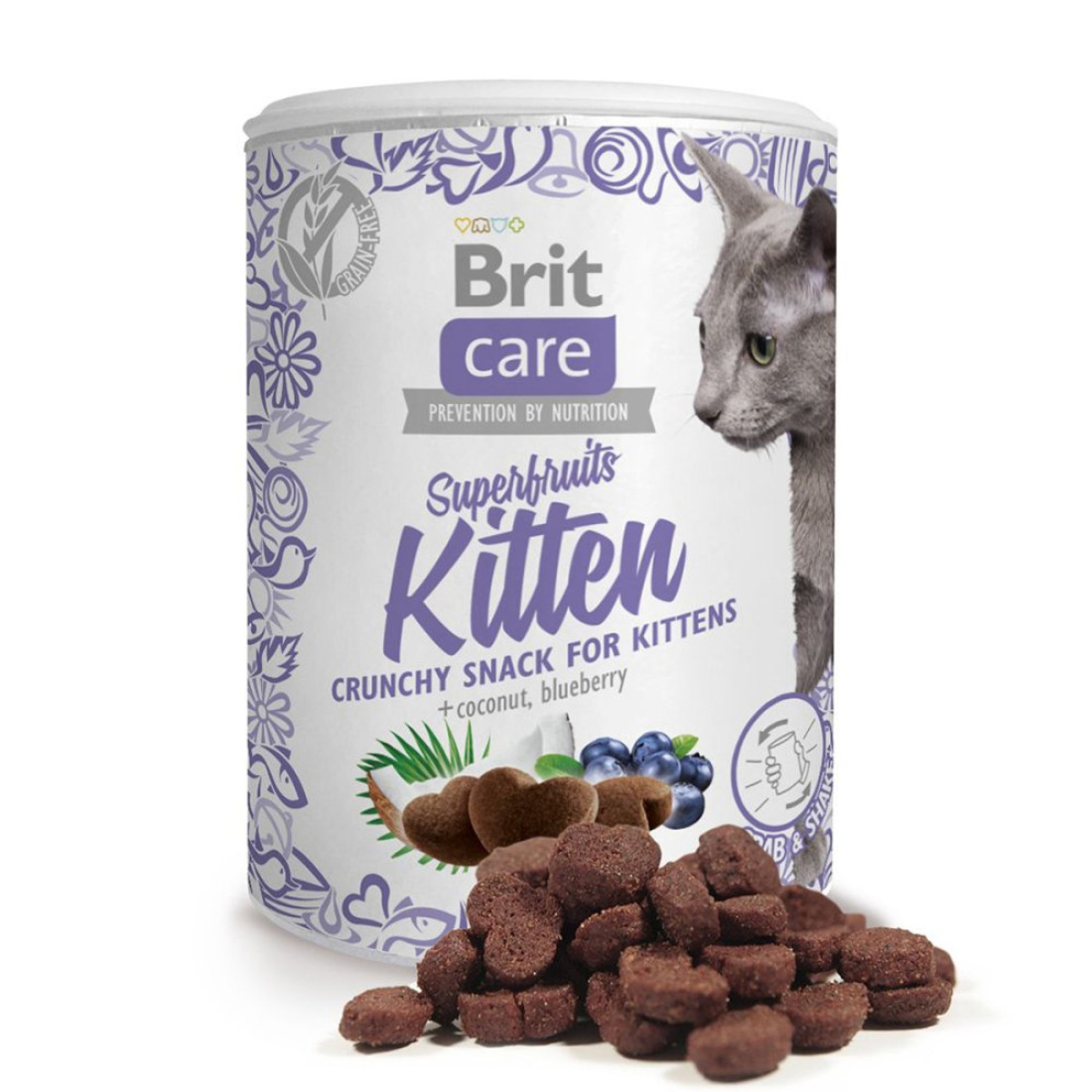 Ласощі Brit Care Cat Snack Superfruits Kitten: Курятина з кокосом та чорницею для кошенят, 100 г