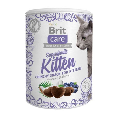 Ласощі Brit Care Cat Snack Superfruits Kitten: Курятина з кокосом та чорницею для кошенят, 100 г Ласощі Brit Care Cat Snack Superfruits Kitten: Курятина з кокосом та чорницею для кошенят, 100 г