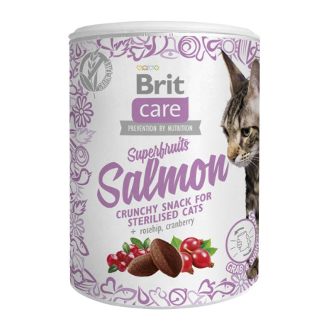 Ласощі Brit Care Cat Snack Superfruits Salmon для дорослих стерилізованих котів з лососем, шипшиною та журавлиною, 100 г Ласощі Brit Care Cat Snack Superfruits Salmon для дорослих стерилізованих котів з лососем, шипшиною та журавлиною, 100 г