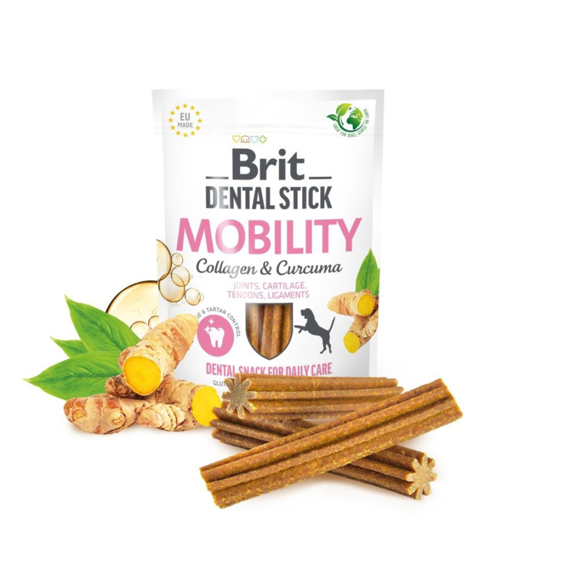 Ласощі Brit Dental Stick Mobility: Колаген та куркума для мобільності суглобів дорослих собак, 7 шт, 251 г 