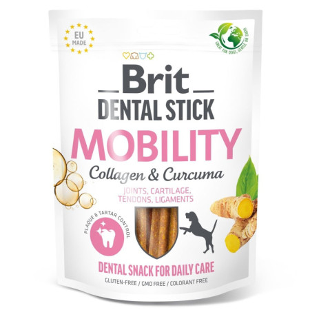 Ласощі Brit Dental Stick Mobility: Колаген та куркума для мобільності суглобів дорослих собак, 7 шт, 251 г Ласощі Brit Dental Stick Mobility: Колаген та куркума для мобільності суглобів дорослих собак, 7 шт, 251 г