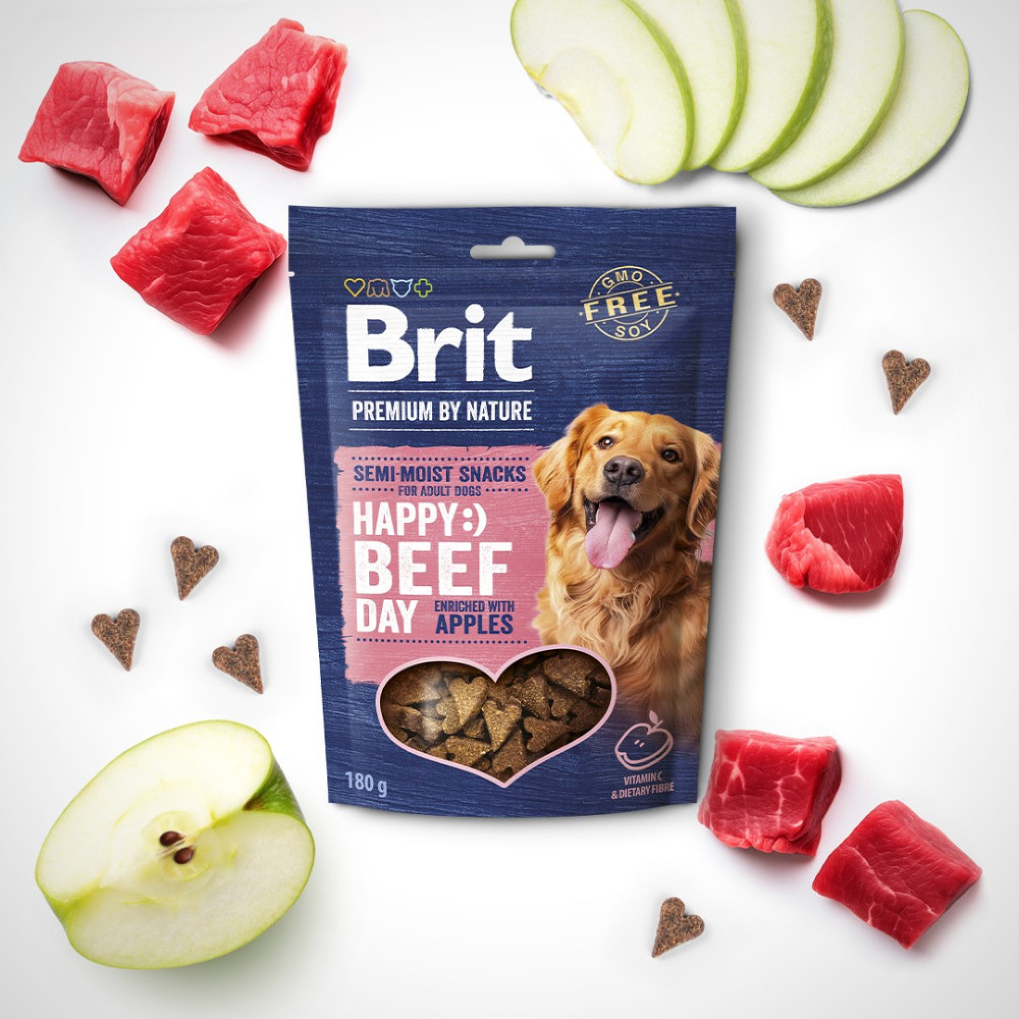 Лакомства Brit Premium Semi‑moist Snacks Beef with Apples: полувлажные для собак с говядиной и яблоками, 180 г