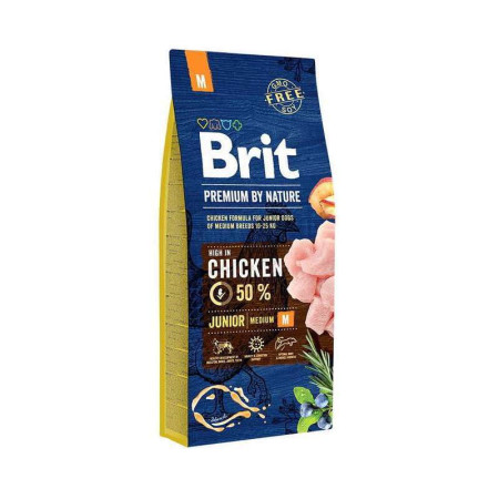 Brit Premium Dog Junior M: Для цуценят та молодих собак середніх порід (1-12 місяців, 10-25 кг) з куркою, 15 кг