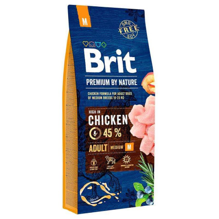 Brit Premium Dog Adult M: Для дорослих собак середніх порід вагою 10-25 кг з куркою, 15 кг