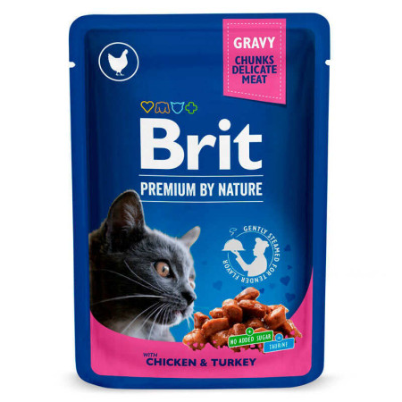 Brit Premium Cat Chicken & Turkey pouch: З куркою та індичкою для котів, 100 г Brit Premium Cat Chicken & Turkey pouch: З куркою та індичкою для котів, 100 г
