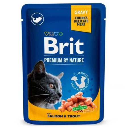 Brit Premium Cat Salmon & Trout pouch: З лососем та фореллю для котів, 100 г Brit Premium Cat Salmon & Trout pouch: З лососем та фореллю для котів, 100 г