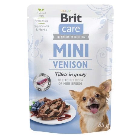 Brit Care Dog Mini Fillets In Gravy з олениною – Повнораціонний вологий суперпреміум корм з філе оленини у соусі для дорослих собак дрібних та мініатюрних порід, 85 г Brit Care Dog Mini Fillets In Gravy з олениною – Повнораціонний вологий суперпреміум корм з філе оленини у соусі для дорослих собак дрібних та мініатюрних порід, 85 г