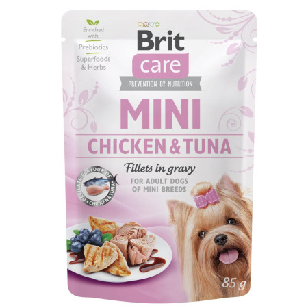 Brit Care Dog Mini Fillets In Gravy з куркою та тунцем – Повнораціонний вологий суперпреміум корм з філе курки та тунця у соусі для дорослих собак дрібних та мініатюрних порід, 85 г Brit Care Dog Mini Fillets In Gravy з куркою та тунцем – Повнораціонний вологий суперпреміум корм з філе курки та тунця у соусі для дорослих собак дрібних та мініатюрних порід, 85 г