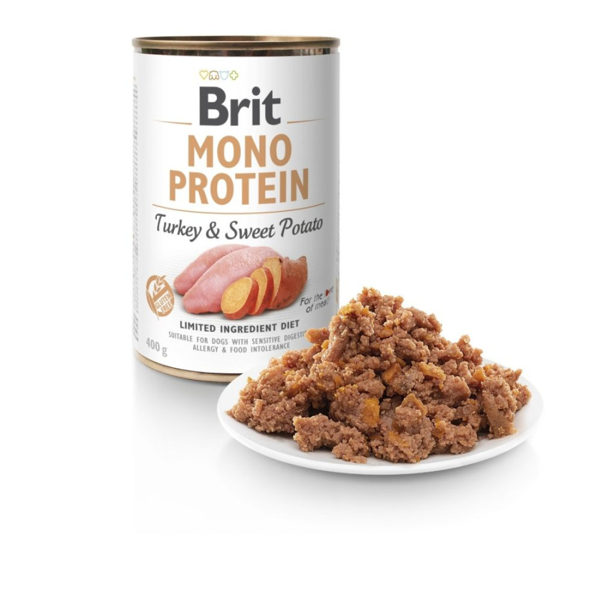 Brit Mono Protein Dog з індичкою та солодкою картоплею – Повнораціонний монопротеїновий вологий корм з індичкою та солодкою картоплею для собак з чутливим травленням, 400 г