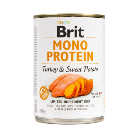 Brit Mono Protein Dog з індичкою та солодкою картоплею – Повнораціонний монопротеїновий вологий корм з індичкою та солодкою картоплею для собак з чутливим травленням, 400 г Brit Mono Protein Dog з індичкою та солодкою картоплею – Повнораціонний монопротеїновий вологий корм з індичкою та солодкою картоплею для собак з чутливим травленням, 400 г