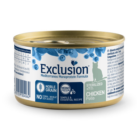 Exclusion Noble Grain Cat Sterilized 7+ Chicken Cans – вологий корм з куркою для стерилізованих котів від 7 років Exclusion Noble Grain Cat Sterilized 7+ Chicken Cans – вологий корм з куркою для стерилізованих котів від 7 років