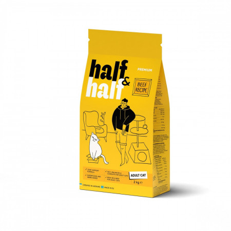Корм сухой HalfHalf для взрослых кошек с говядиной 2 кг Корм сухой HalfHalf для взрослых кошек с говядиной 2 кг