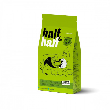 Корм сухой HalfHalf для кошек с чувствительным пищеварением с индейкой 2 кг Корм сухой HalfHalf для кошек с чувствительным пищеварением с индейкой 2 кг
