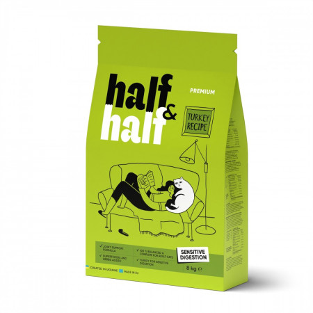 Корм сухой HalfHalf для кошек с чувствительным пищеварением с индейкой 8 кг Корм сухой HalfHalf для кошек с чувствительным пищеварением с индейкой 8 кг