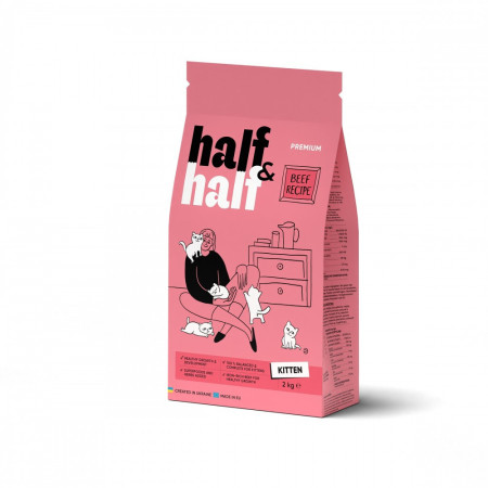 Корм сухой HalfHalf для котят с говядиной 2 кг Корм сухой HalfHalf для котят с говядиной 2 кг