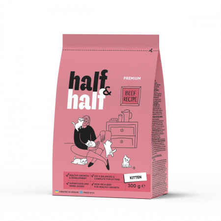 Корм сухой HalfHalf для котят с говядиной 300 г Корм сухой HalfHalf для котят с говядиной 300 г