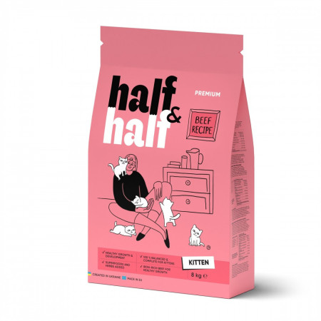 Корм сухой HalfHalf для котят с говядиной 8 кг Корм сухой HalfHalf для котят с говядиной 8 кг