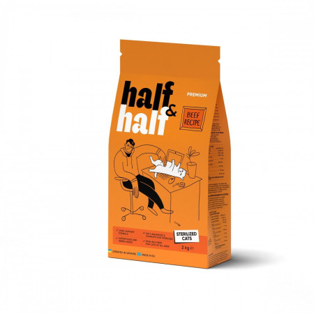 Корм сухой HalfHalf для стерилизованных кошек с говядиной 2 кг Корм сухой HalfHalf для стерилизованных кошек с говядиной 2 кг