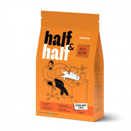 Корм сухой HalfHalf для стерилизованных кошек с говядиной 8 кг Корм сухой HalfHalf для стерилизованных кошек с говядиной 8 кг