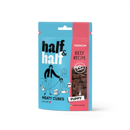 Лакомство HalfHalf мясные кубики для щенков, с говядиной 100 г Лакомство HalfHalf мясные кубики для щенков, с говядиной 100 г