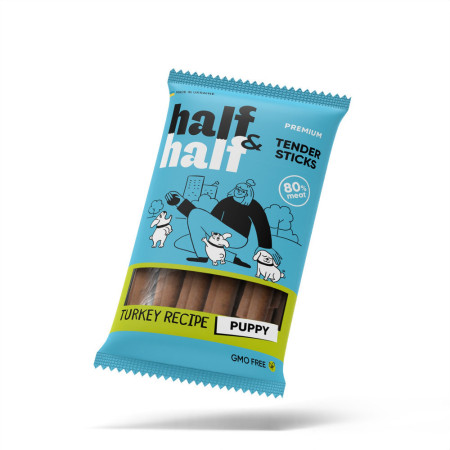 Лакомство HalfHalf мясные палочки для щенков, с индейкой 100 г Лакомство HalfHalf мясные палочки для щенков, с индейкой 100 г