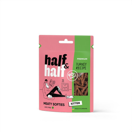 Лакомство HalfHalf мясные полосочки для котят, с индейкой 50 г Лакомство HalfHalf мясные полосочки для котят, с индейкой 50 г