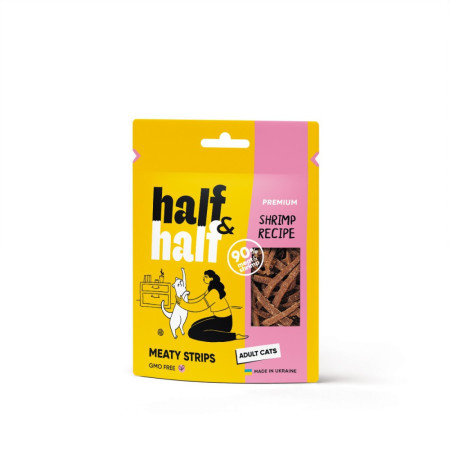 Лакомство Half&Half мясные полосочки с креветкой для кошек, 50 г Лакомство Half&Half мясные полосочки с креветкой для кошек, 50 г