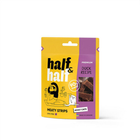 Лакомство HalfHalf мясные полосочки для кошек, с уткой 50 г Лакомство HalfHalf мясные полосочки для кошек, с уткой 50 г