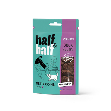 Лакомство HalfHalf мясные монетки для собак с уткой 100 г Лакомство HalfHalf мясные монетки для собак с уткой 100 г