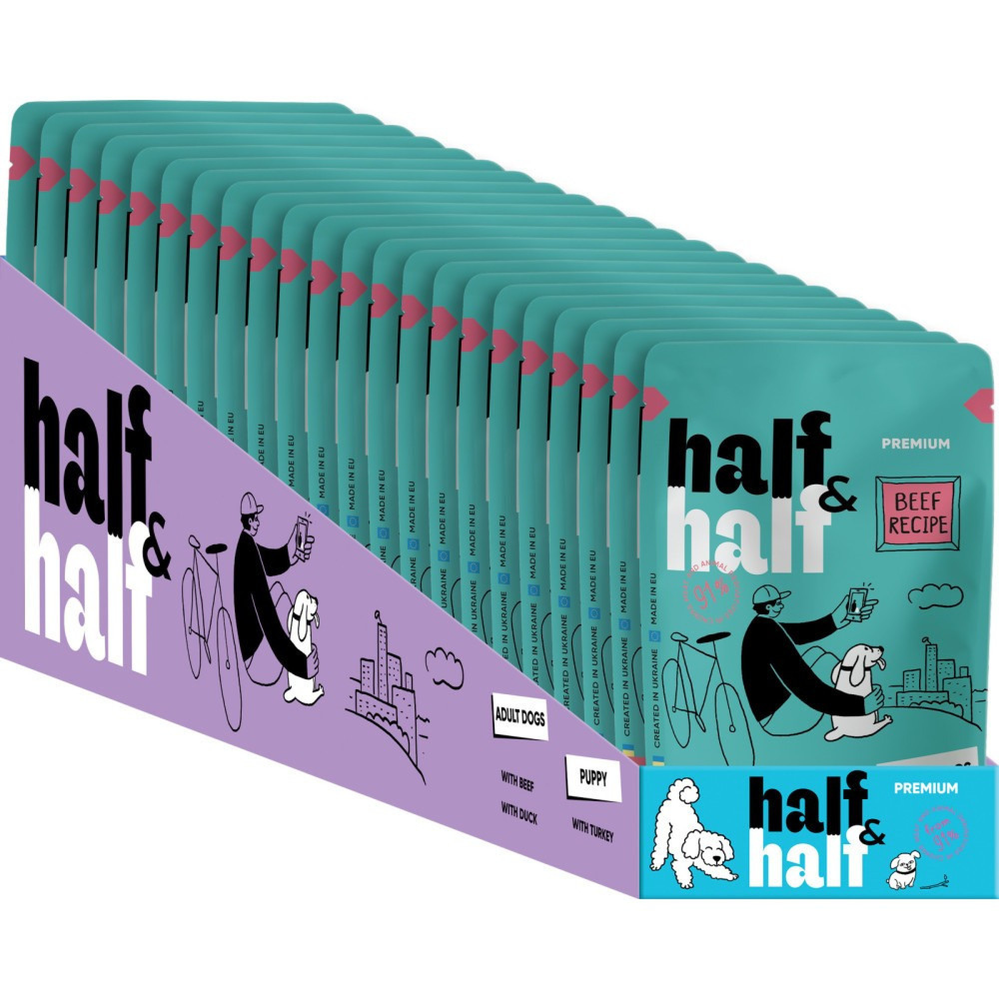 Корм влажный Half&Half Beef in Gravy for Adult Dogs кусочки говядины в соусе для взрослых собак 100 г