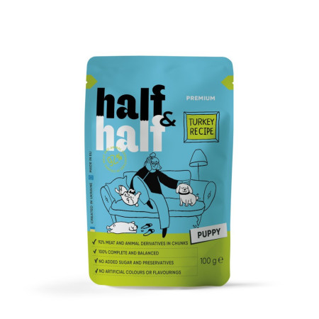 Корм влажный Half&Half Turkey in Gravy for Puppy кусочки индейки в соусе для щенков 100 г Корм влажный Half&Half Turkey in Gravy for Puppy кусочки индейки в соусе для щенков 100 г
