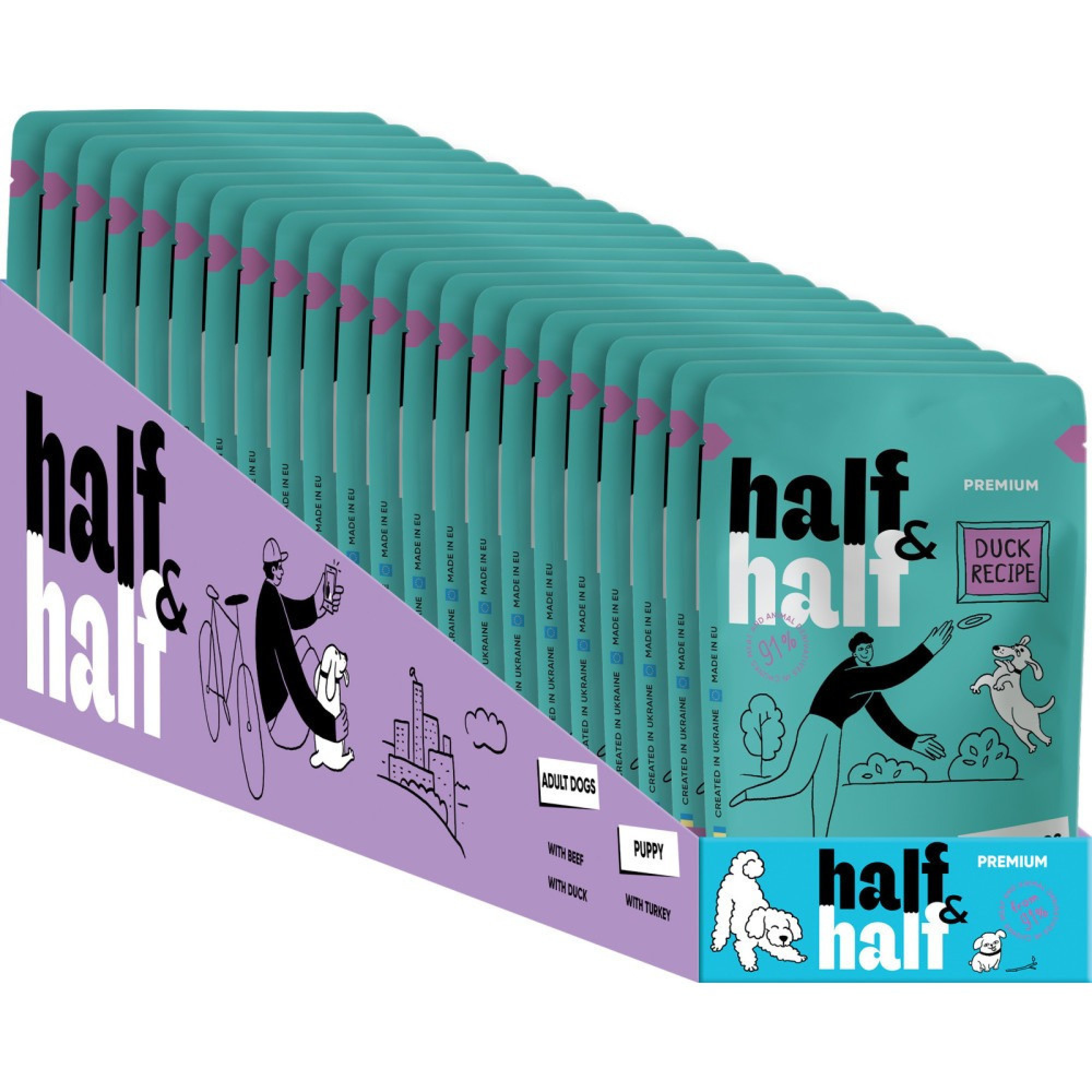 Корм влажный Half&Half Duck в Gravy for Adult Dogs кусочки утки в соусе для взрослых собак 100 г