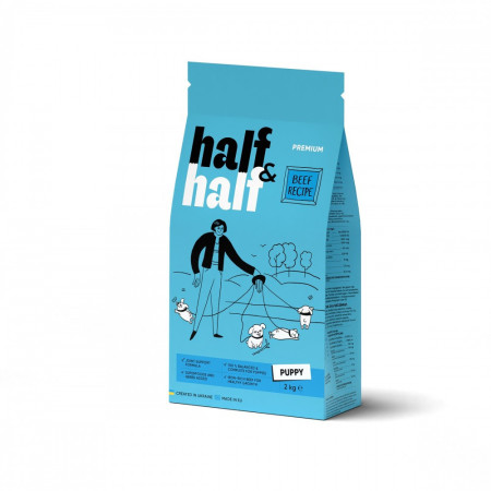 Корм сухий HalfHalf для цуценят усіх порідіз яловичиною 2 кг