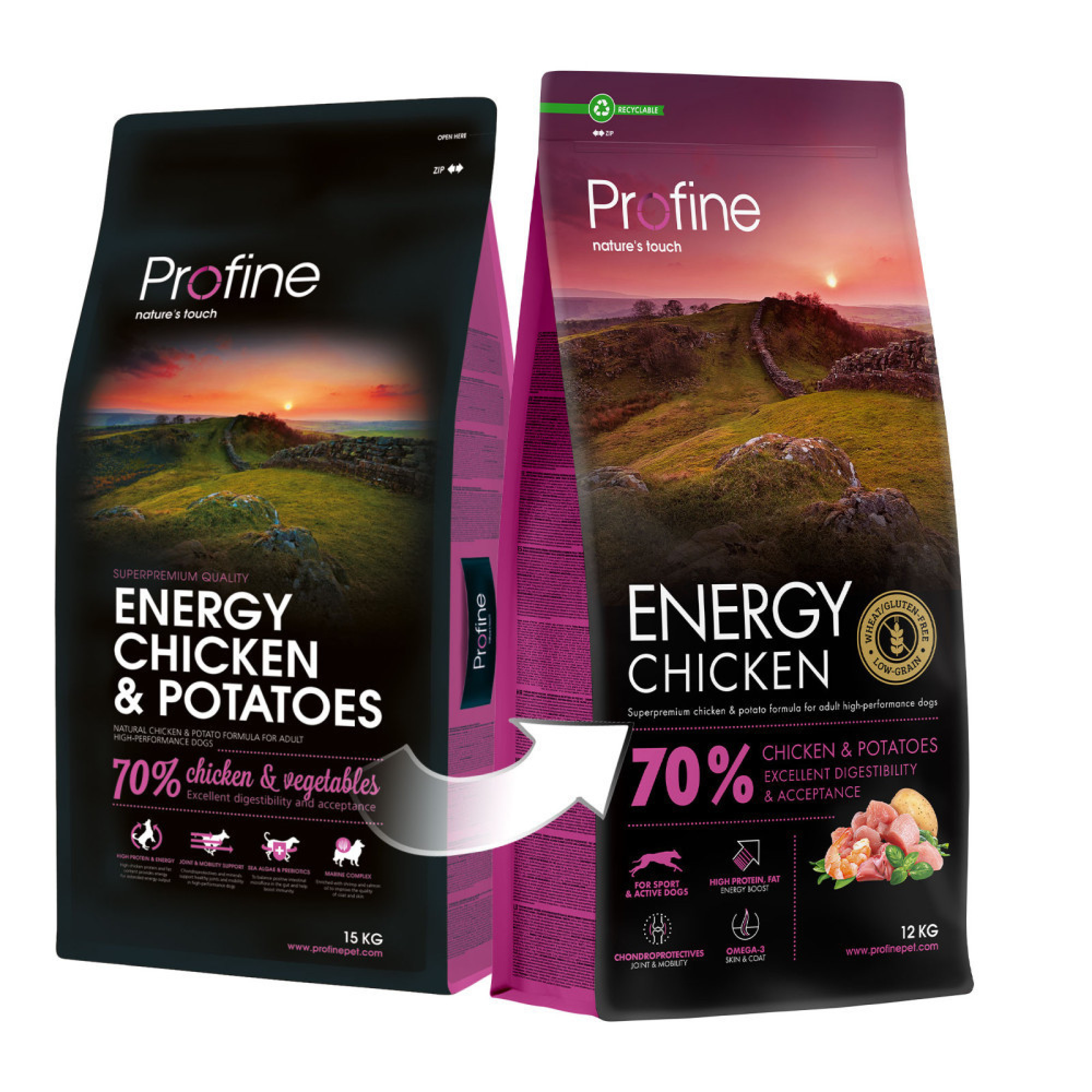 Корм сухий Profine Energy Chicken and Potatoes для активних собак курка і картопля 12 кг