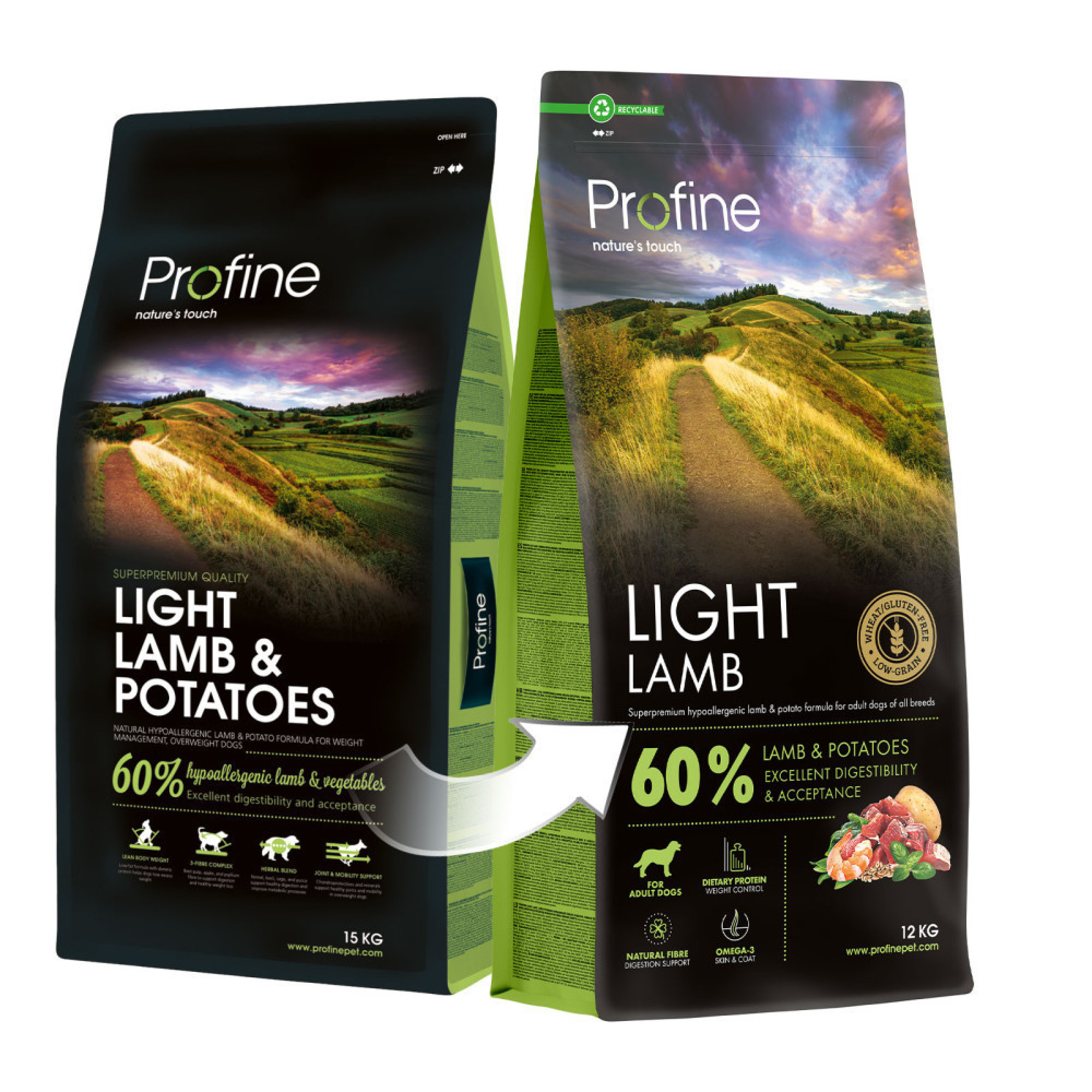 Корм сухий Profine Light Lamb and Potatoes для собак з надмірною вагою ягня і картопля 12 кг
