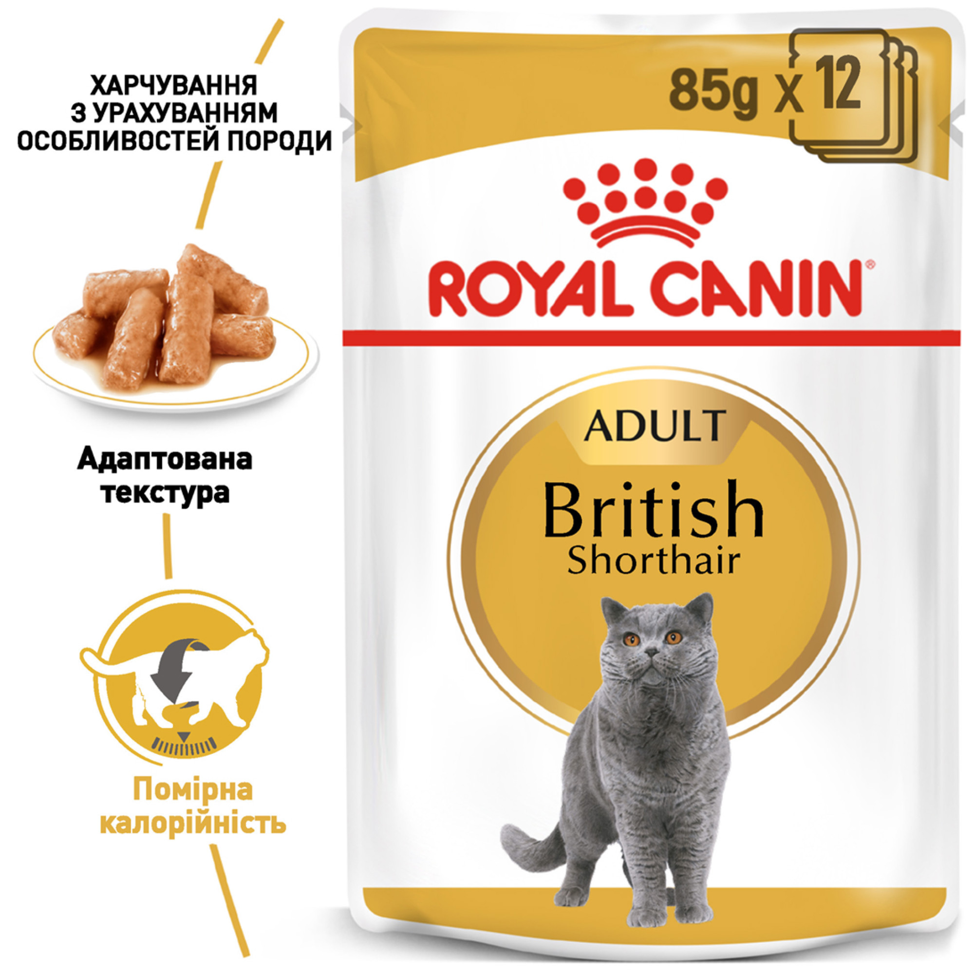 Royal Canin British Shorthair Adult Gravy – влажный корм в соусе для взрослых кошек британской короткошёрстной породы, 85 г