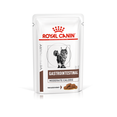 Royal Canin Gastrointestinal Moderate Calorie Feline Pouches – вологий дієтичний корм у паучах для котів із травними розладами та схильністю до набору ваги, 85 г