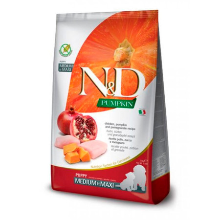 Farmina N&D Pumpkin Grain Free Puppy Medium & Maxi Chicken & Pomegranate – повнораціонний беззерновий сухий корм з куркою, гарбузом та гранатом для цуценят середніх і великих порід, 2.5 кг Farmina N&D Pumpkin Grain Free Puppy Medium & Maxi Chicken & Pomegranate – повнораціонний беззерновий сухий корм з куркою, гарбузом та гранатом для цуценят середніх і великих порід, 2.5 кг