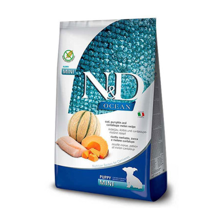Farmina N&D Ocean Puppy Mini Cod, Pumpkin & Cantaloupe Melon – повнораціонний беззерновий сухий корм з тріскою, гарбузом та динею для цуценят малих порід, а також для вагітних і годуючих собак, 7 кг Farmina N&D Ocean Puppy Mini Cod, Pumpkin & Cantaloupe Melon – повнораціонний беззерновий сухий корм з тріскою, гарбузом та динею для цуценят малих порід, а також для вагітних і годуючих собак, 7 кг