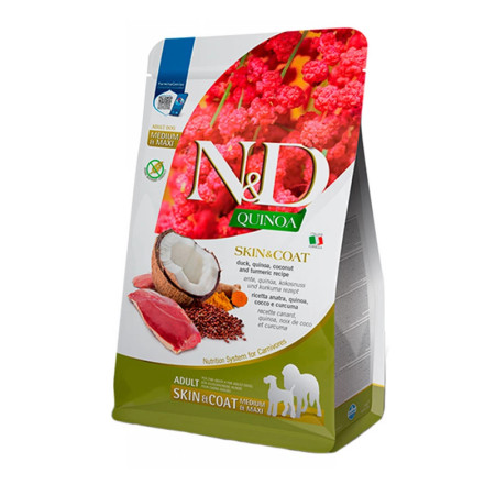 Farmina N&D Quinoa Dog Adult Medium & Maxi Skin & Coat Duck & Coconut – повнораціонний беззерновий сухий корм з качкою та кокосом для дорослих собак середніх і великих порід, 7 кг 