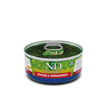 Farmina N&D Prime Grain Free Cat Adult Chicken & Pomegranate Cans — повнораціонний беззерновий вологий корм для дорослих котів із куркою та гранатом Farmina N&D Prime Grain Free Cat Adult Chicken & Pomegranate Cans — повнораціонний беззерновий вологий корм для дорослих котів із куркою та гранатом