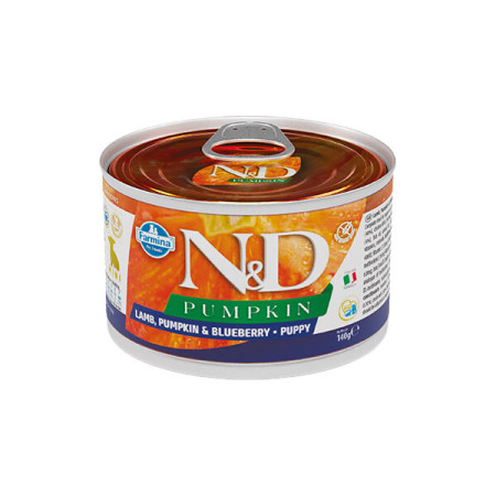Farmina N&D Pumpkin Grain Free Puppy Mini Lamb, Pumpkin & Blueberry Cans – повнораціонний беззерновий вологий корм з ягням, гарбузом і чорницею для цуценят малих порід Farmina N&D Pumpkin Grain Free Puppy Mini Lamb, Pumpkin & Blueberry Cans – повнораціонний беззерновий вологий корм з ягням, гарбузом і чорницею для цуценят малих порід